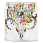 Boho Floral Deer Skull Print Duvet Cover Bedding Set