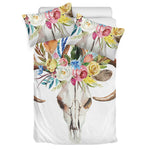 Boho Floral Deer Skull Print Duvet Cover Bedding Set