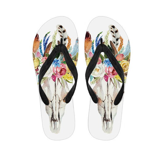 Boho Floral Deer Skull Print Flip Flops