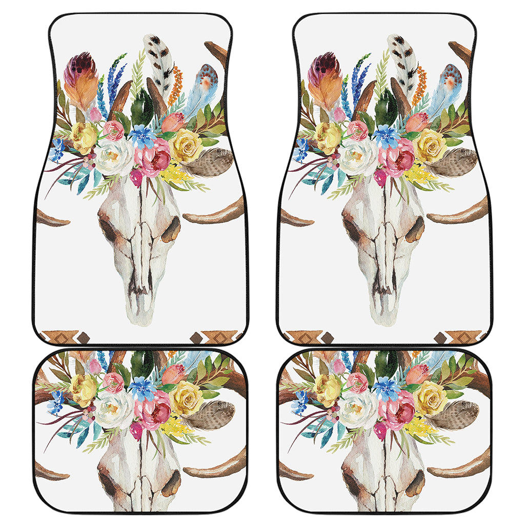 Boho Floral Deer Skull Print Front and Back Car Floor Mats