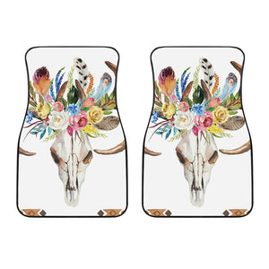 Boho Floral Deer Skull Print Front Car Floor Mats