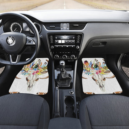 Boho Floral Deer Skull Print Front Car Floor Mats