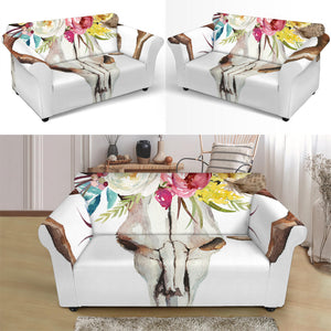 Boho Floral Deer Skull Print Loveseat Slipcover