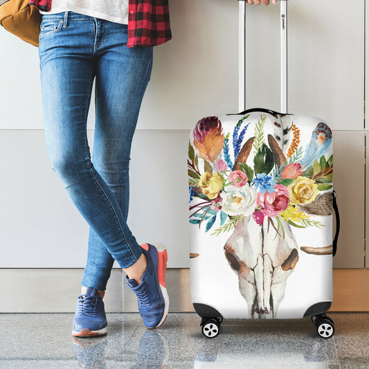 Boho Floral Deer Skull Print Luggage Cover
