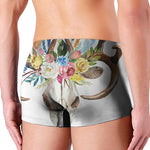 Boho Floral Deer Skull Print Men's Boxer Briefs