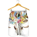Boho Floral Deer Skull Print Men's Shorts