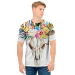 Boho Floral Deer Skull Print Men's T-Shirt