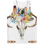 Boho Floral Deer Skull Print Men's Tank Top