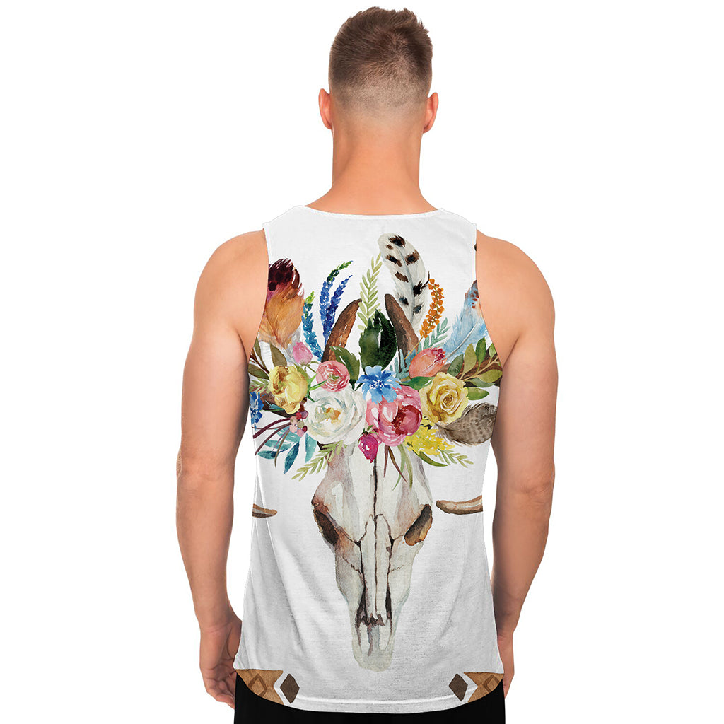 Boho Floral Deer Skull Print Men's Tank Top