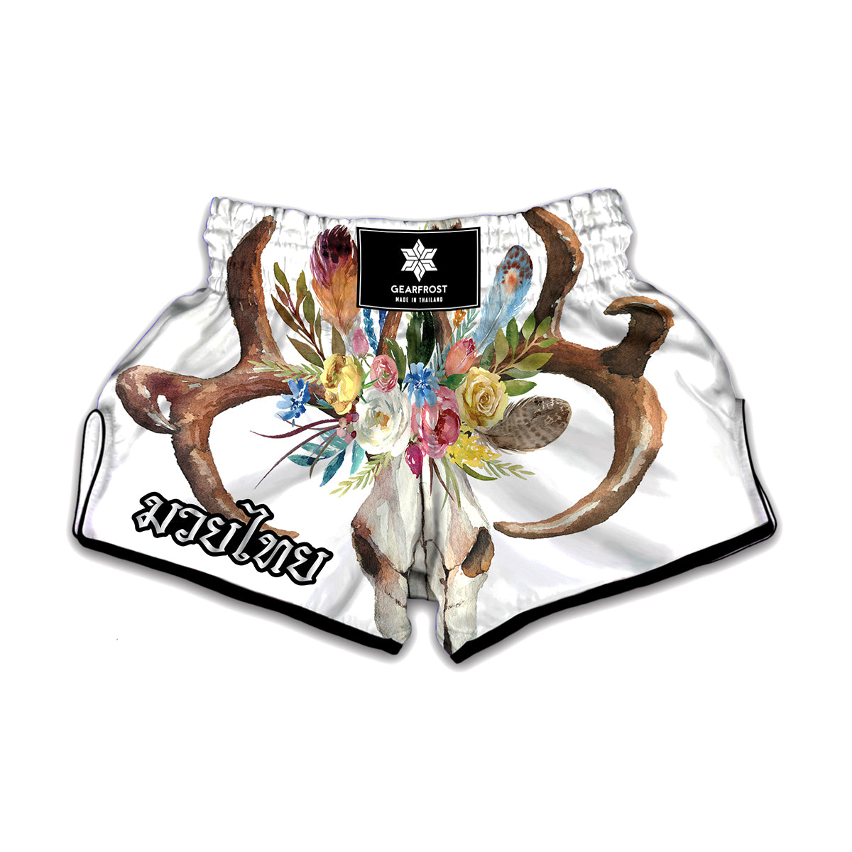 Boho Floral Deer Skull Print Muay Thai Boxing Shorts