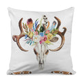 Boho Floral Deer Skull Print Pillow Cover