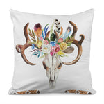 Boho Floral Deer Skull Print Pillow Cover