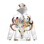 Boho Floral Deer Skull Print Pullover Hoodie