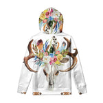 Boho Floral Deer Skull Print Pullover Hoodie