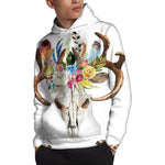 Boho Floral Deer Skull Print Pullover Hoodie