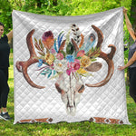 Boho Floral Deer Skull Print Quilt