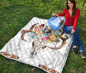 Boho Floral Deer Skull Print Quilt