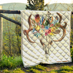 Boho Floral Deer Skull Print Quilt