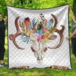 Boho Floral Deer Skull Print Quilt