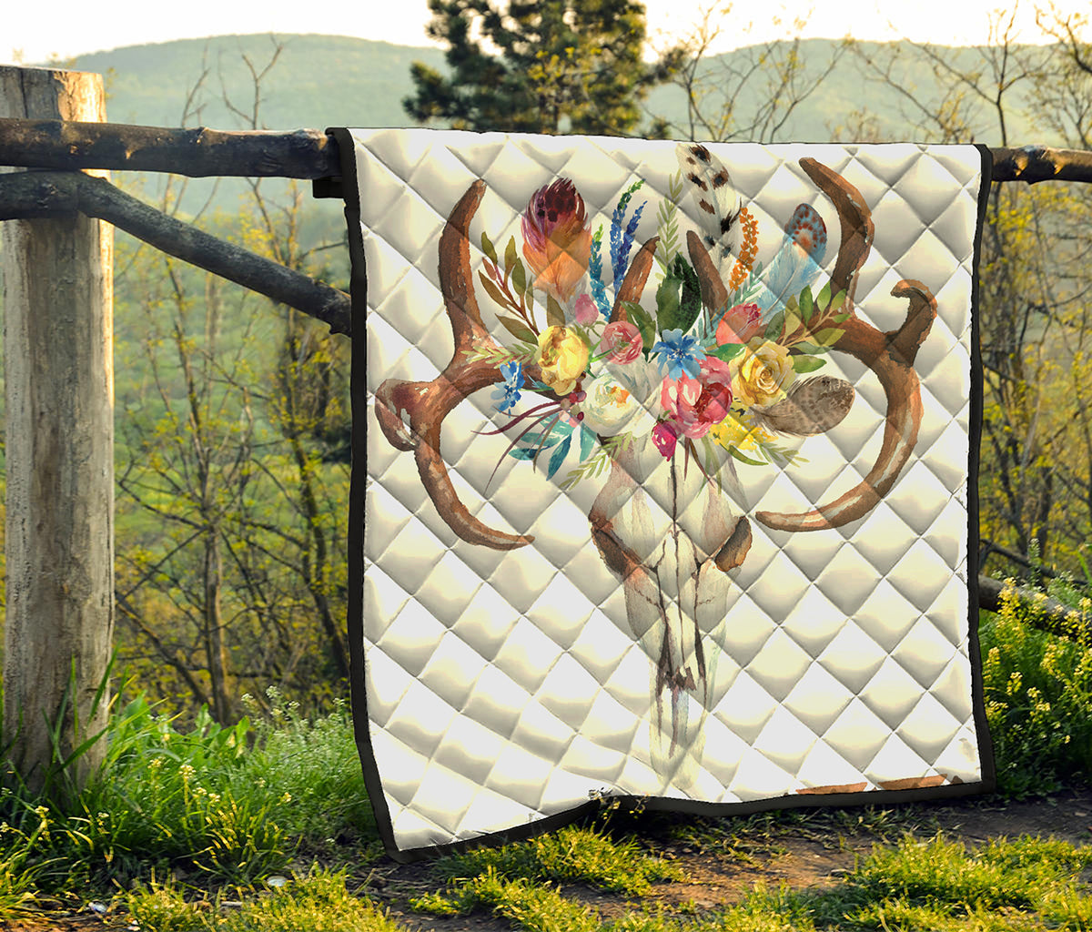 Boho Floral Deer Skull Print Quilt