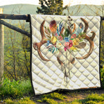 Boho Floral Deer Skull Print Quilt