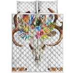 Boho Floral Deer Skull Print Quilt Bed Set