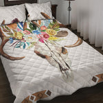 Boho Floral Deer Skull Print Quilt Bed Set