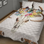 Boho Floral Deer Skull Print Quilt Bed Set