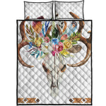 Boho Floral Deer Skull Print Quilt Bed Set