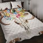 Boho Floral Deer Skull Print Quilt Bed Set