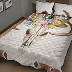 Boho Floral Deer Skull Print Quilt Bed Set