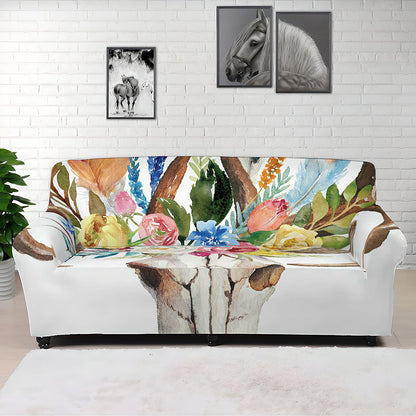 Boho Floral Deer Skull Print Sofa Cover