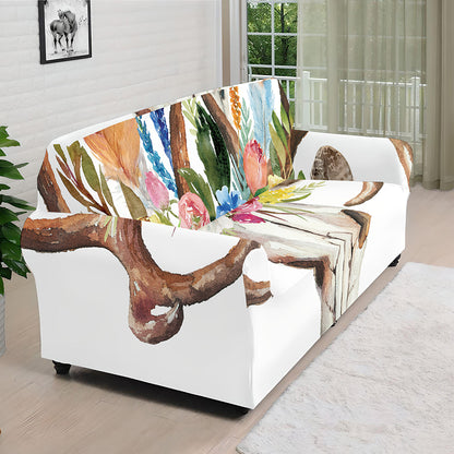 Boho Floral Deer Skull Print Sofa Cover