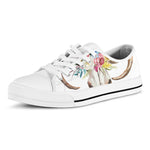 Boho Floral Deer Skull Print White Low Top Shoes
