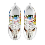 Boho Floral Deer Skull Print White Sneakers