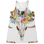Boho Floral Deer Skull Print Women's Racerback Tank Top