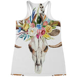 Boho Floral Deer Skull Print Women's Racerback Tank Top