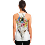Boho Floral Deer Skull Print Women's Racerback Tank Top