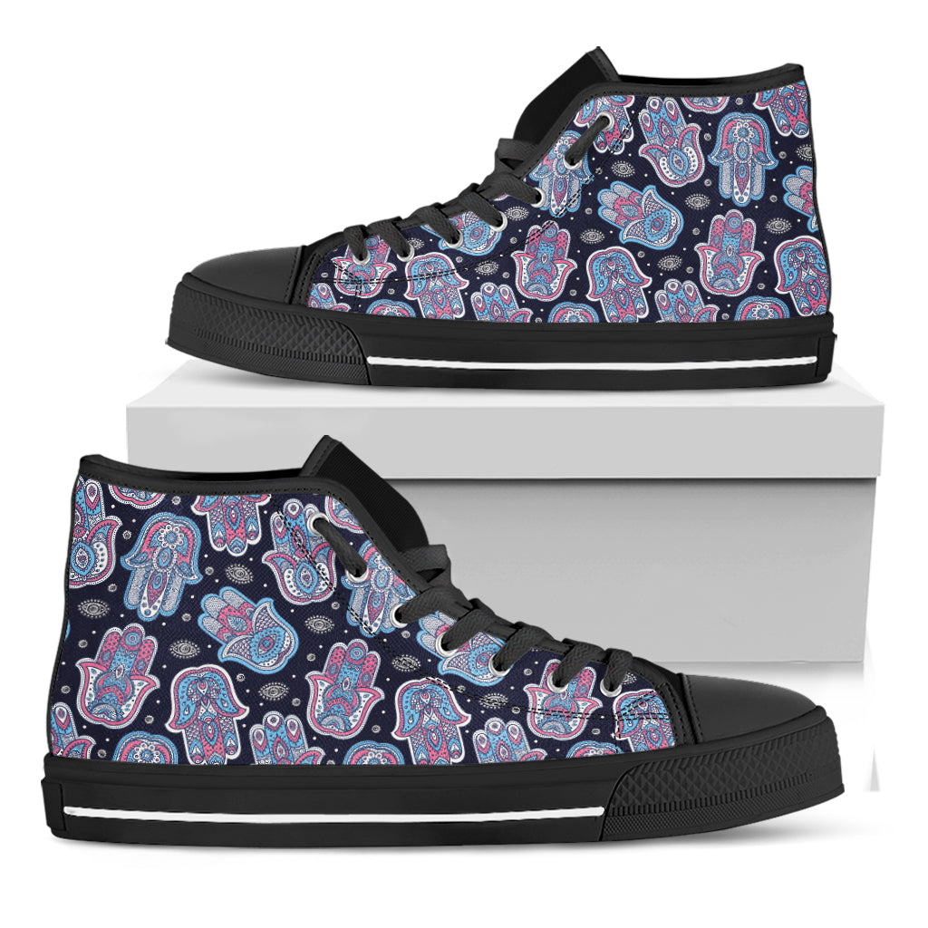 Boho Hamsa Pattern Print Black High Top Shoes