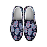 Boho Hamsa Pattern Print Black Slip On Shoes