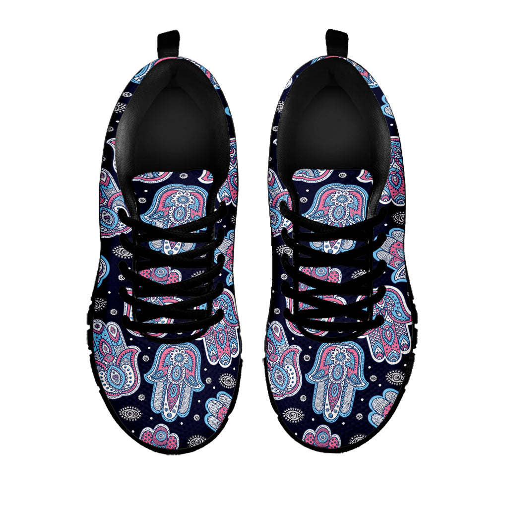 Boho Hamsa Pattern Print Black Sneakers