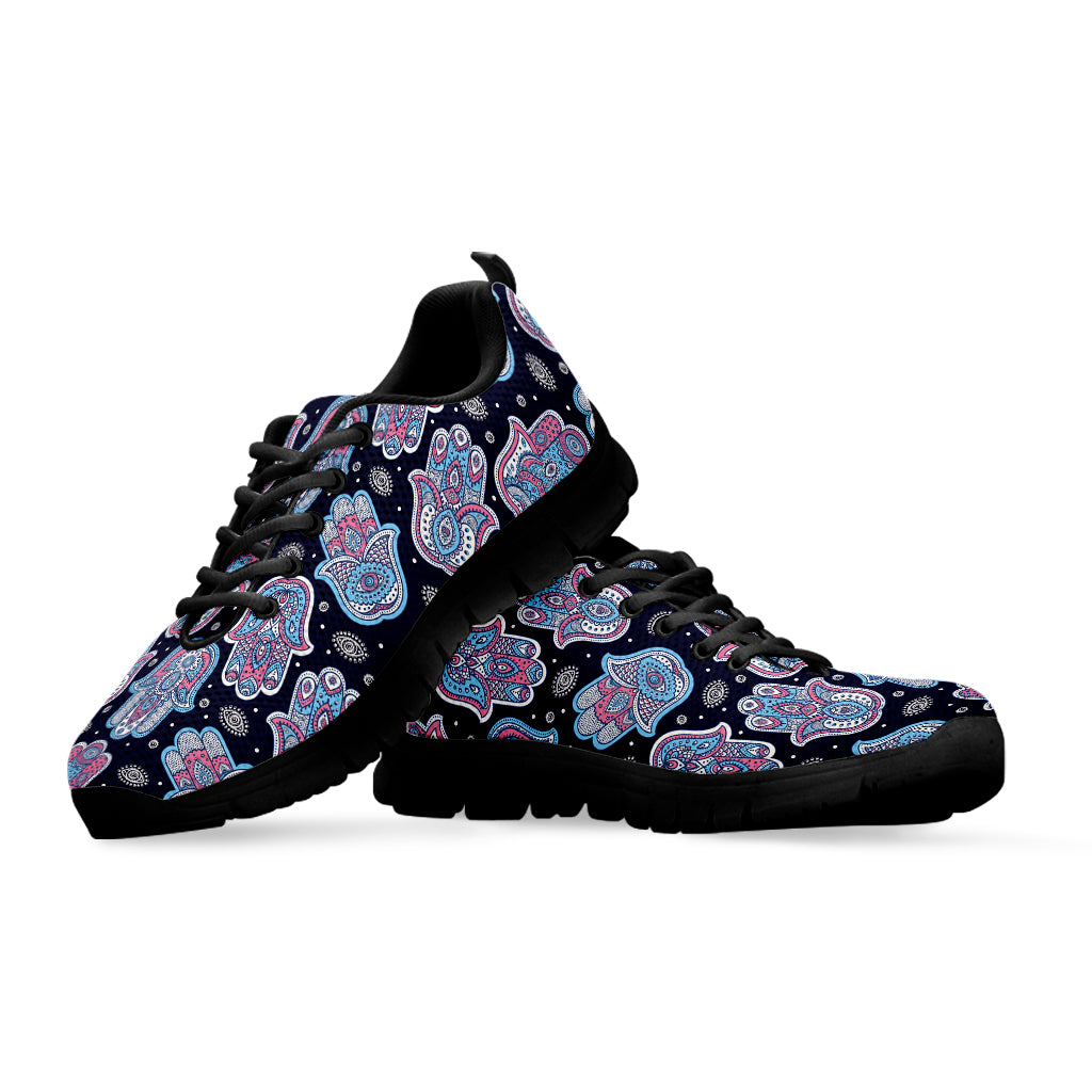 Boho Hamsa Pattern Print Black Sneakers