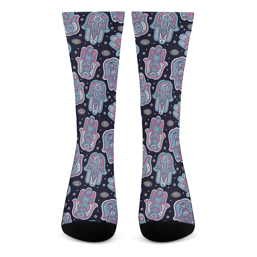 Boho Hamsa Pattern Print Crew Socks