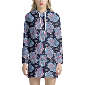 Boho Hamsa Pattern Print Hoodie Dress