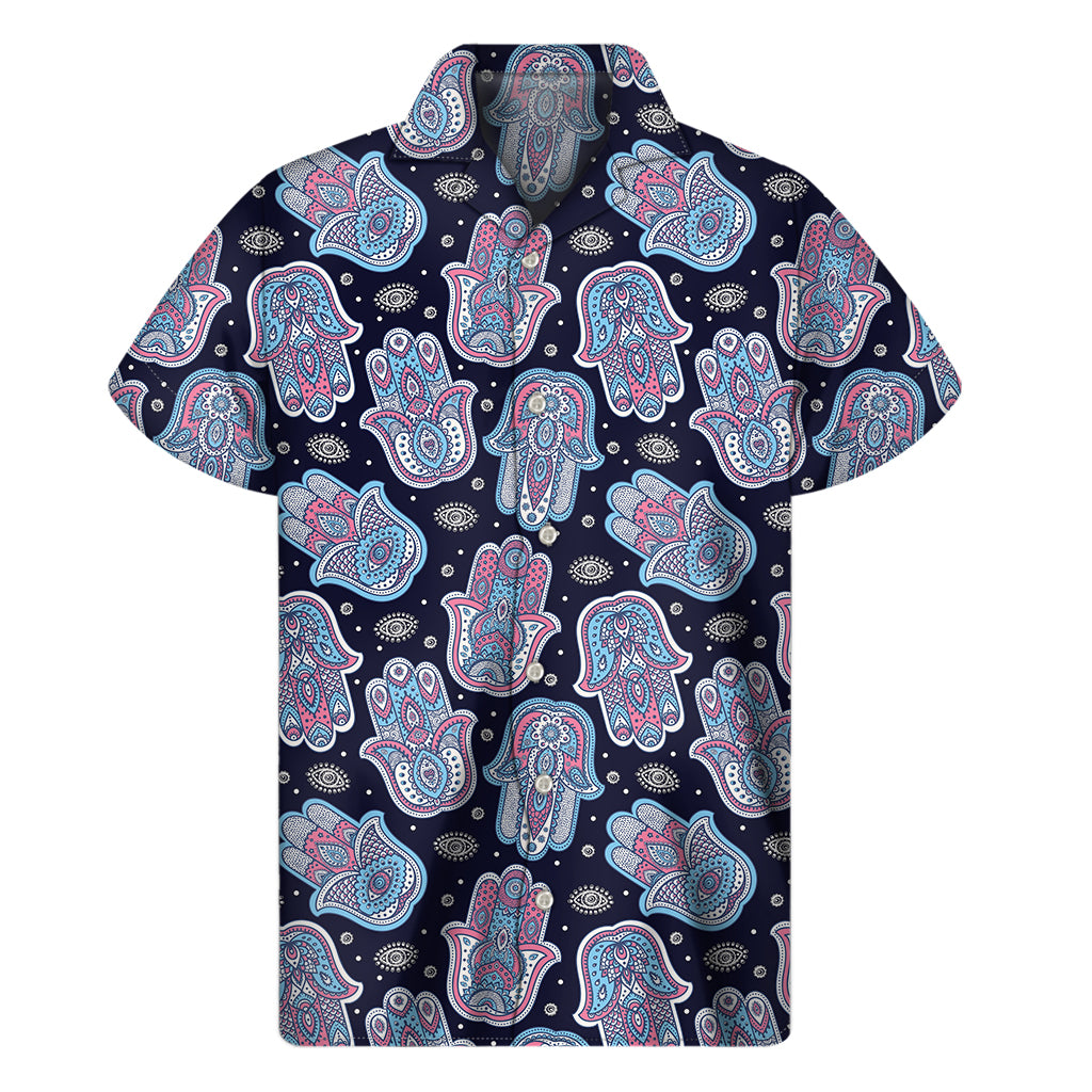 Boho Hamsa Pattern Print Men's Short Sleeve Shirt