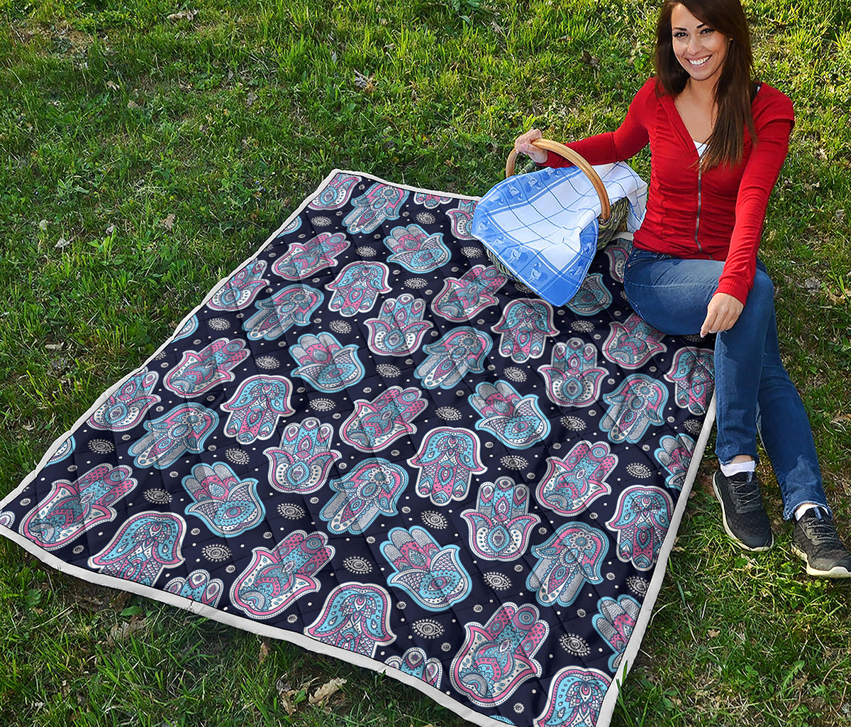 Boho Hamsa Pattern Print Quilt