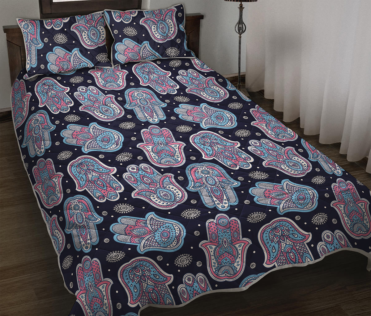 Boho Hamsa Pattern Print Quilt Bed Set