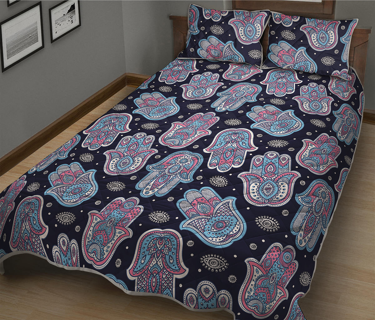 Boho Hamsa Pattern Print Quilt Bed Set