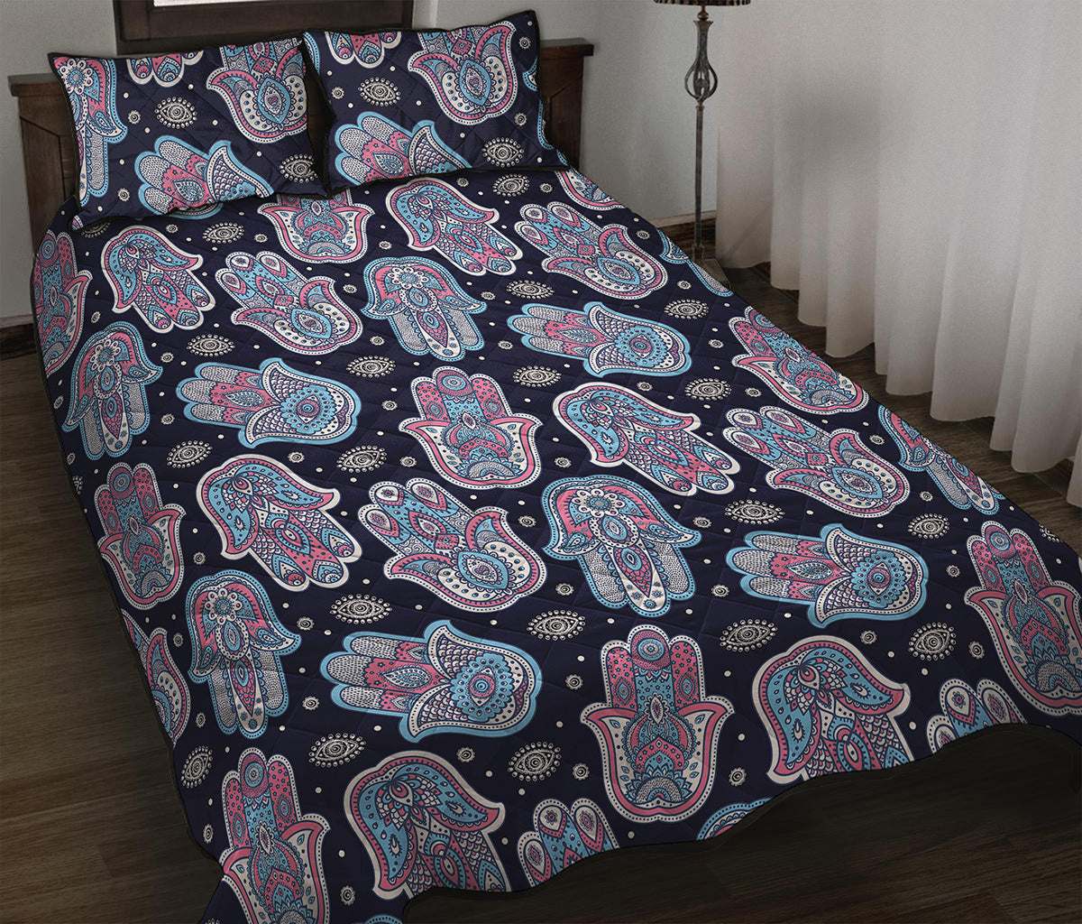 Boho Hamsa Pattern Print Quilt Bed Set