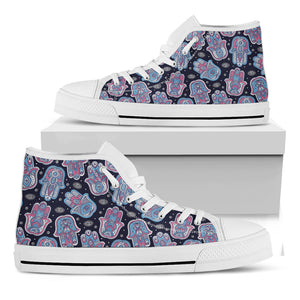 Boho Hamsa Pattern Print White High Top Shoes